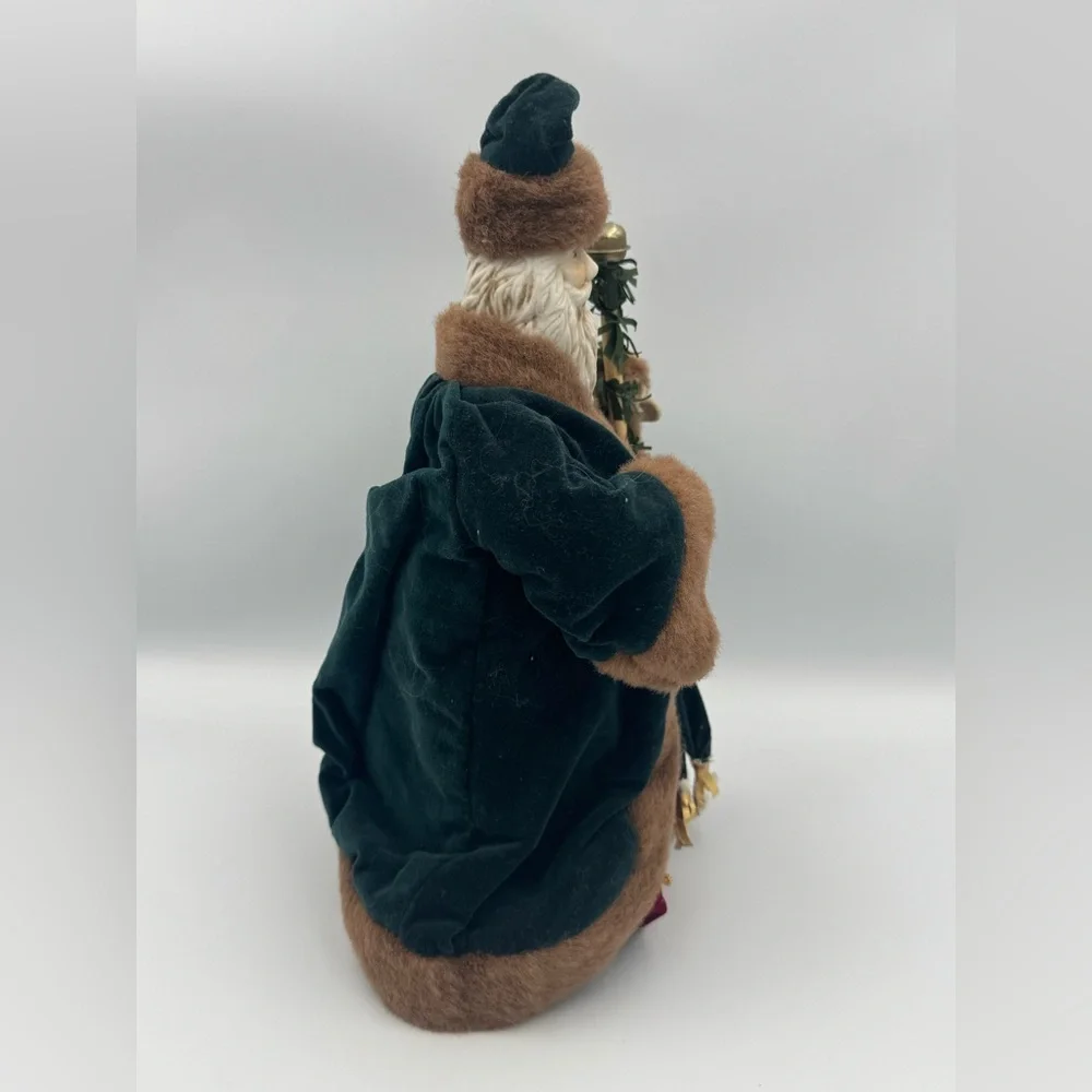 Vintage Victorian Santa Tree Topper Figure Red‎ Green Fur Trim Ceramic Face